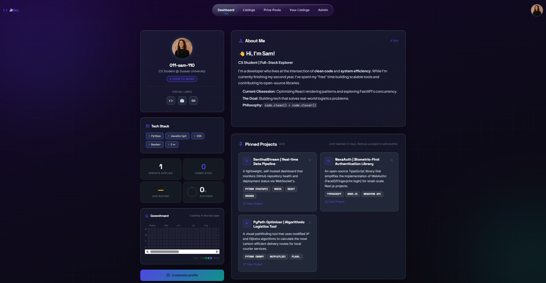 JrDev developer profile preview